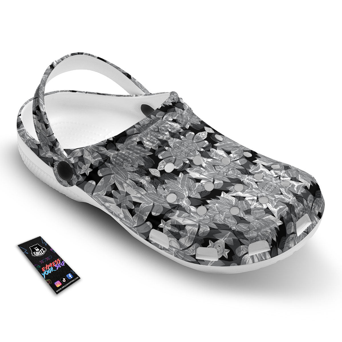 Lotus Monochrome Print Pattern Clog-grizzshop