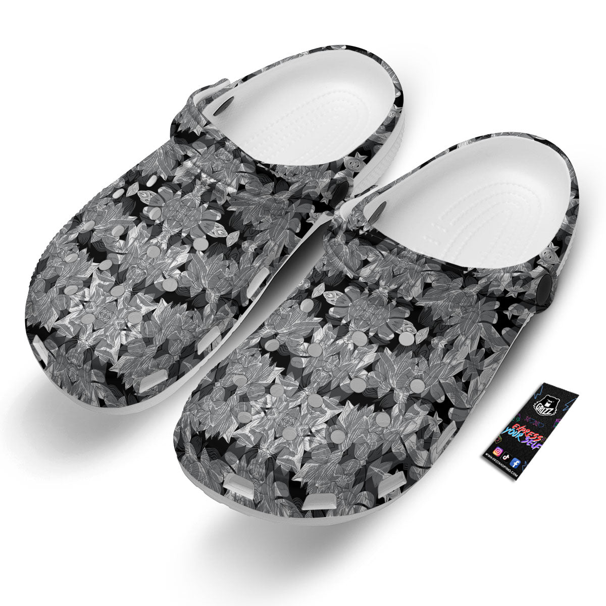 Lotus Monochrome Print Pattern Clog-grizzshop