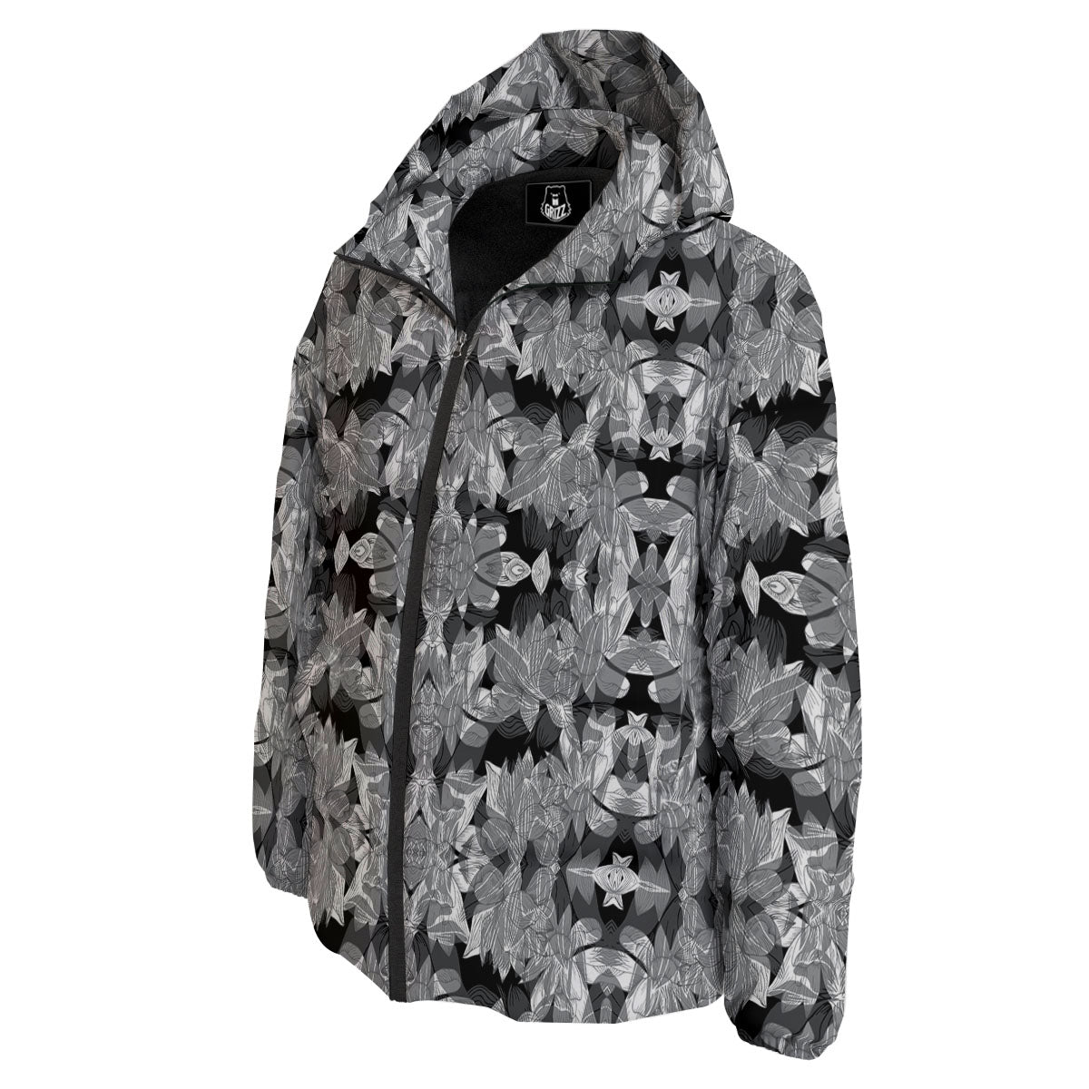 Lotus Monochrome Print Pattern Down Jacket-grizzshop