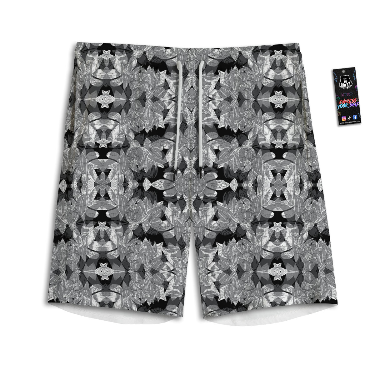 Lotus Monochrome Print Pattern Men's Athletic Shorts