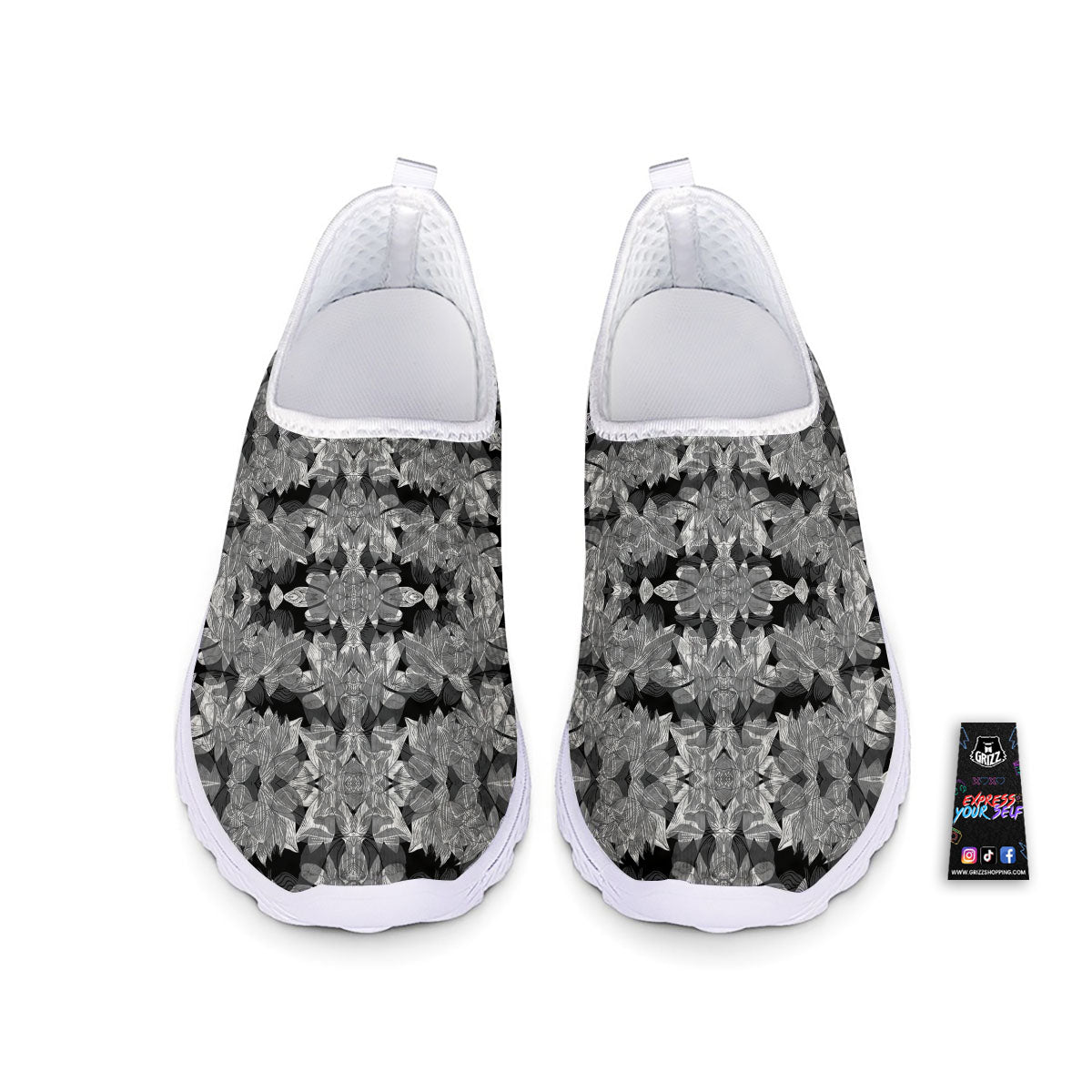 Lotus Monochrome Print Pattern Nurse Shoes-grizzshop