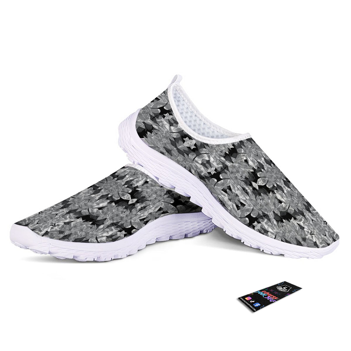 Lotus Monochrome Print Pattern Nurse Shoes-grizzshop