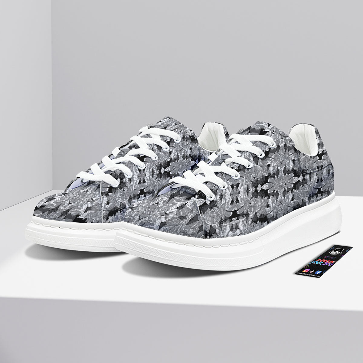 Lotus Monochrome Print Pattern Platform Shoes-grizzshop