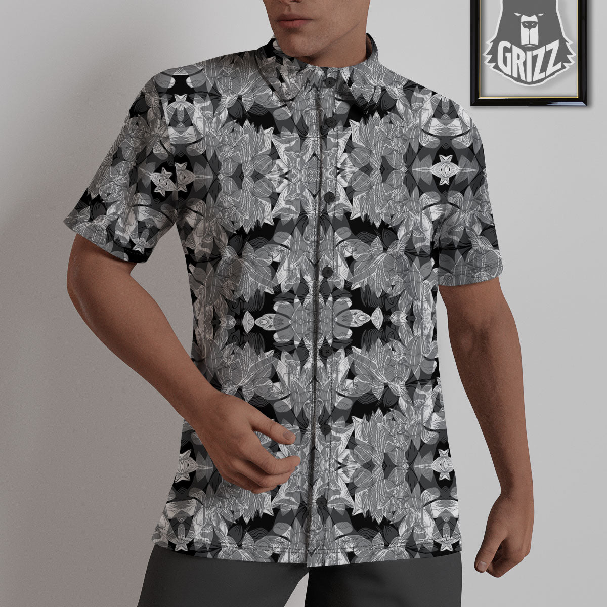 Lotus Monochrome Print Pattern Untucked Shirts-grizzshop