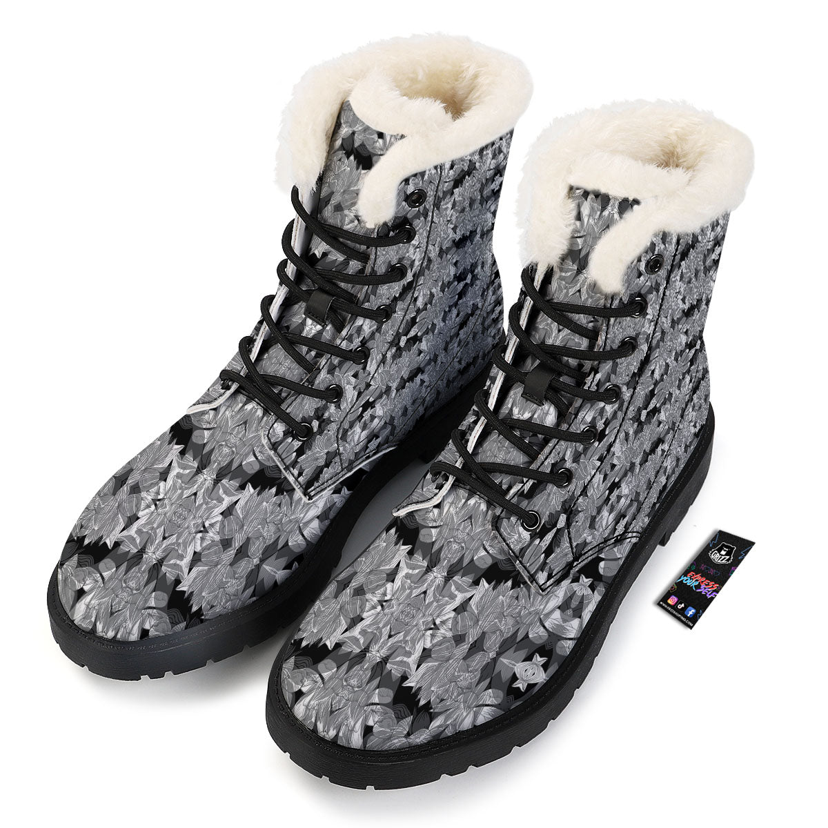 Lotus Monochrome Print Pattern Winter Boots-grizzshop