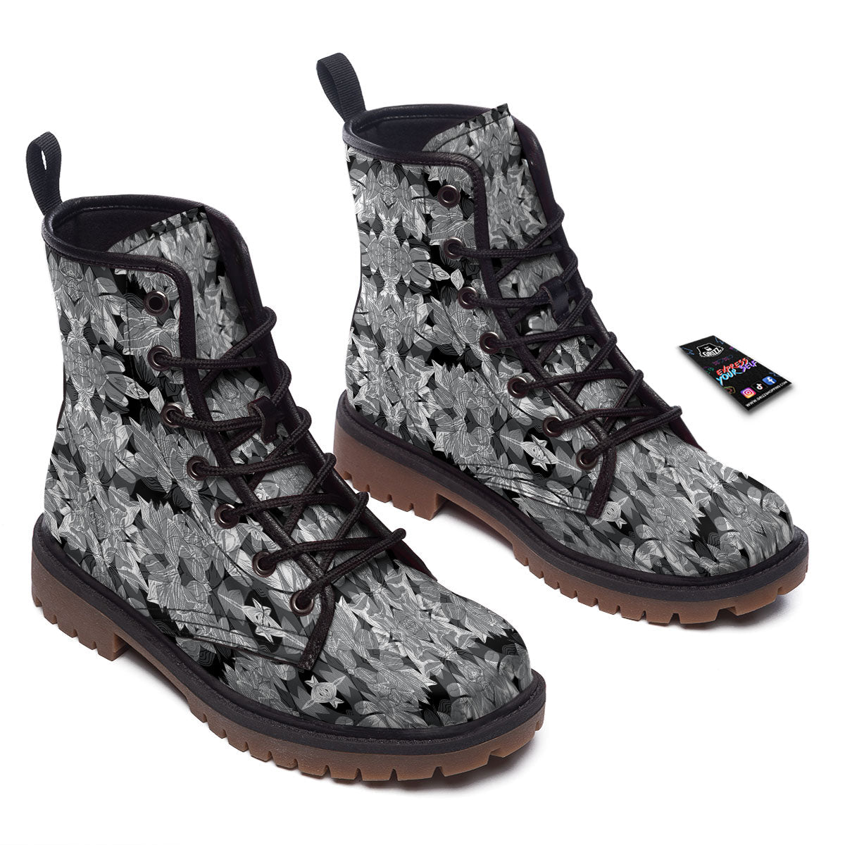 Lotus Monochrome Print Pattern Work Boots-grizzshop
