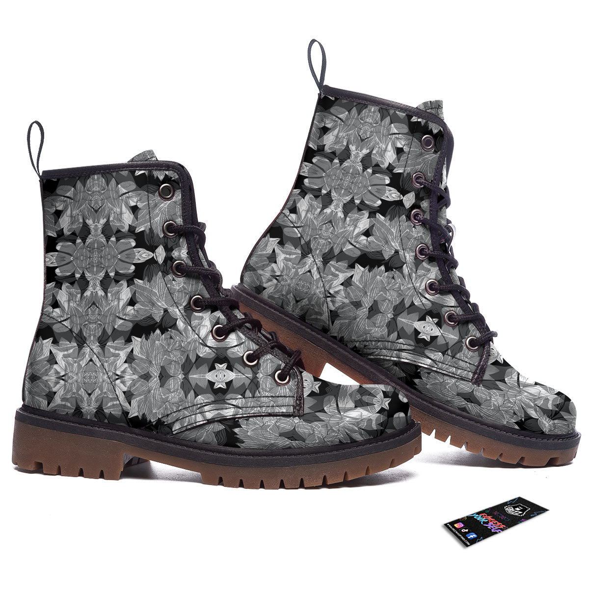 Lotus Monochrome Print Pattern Work Boots-grizzshop