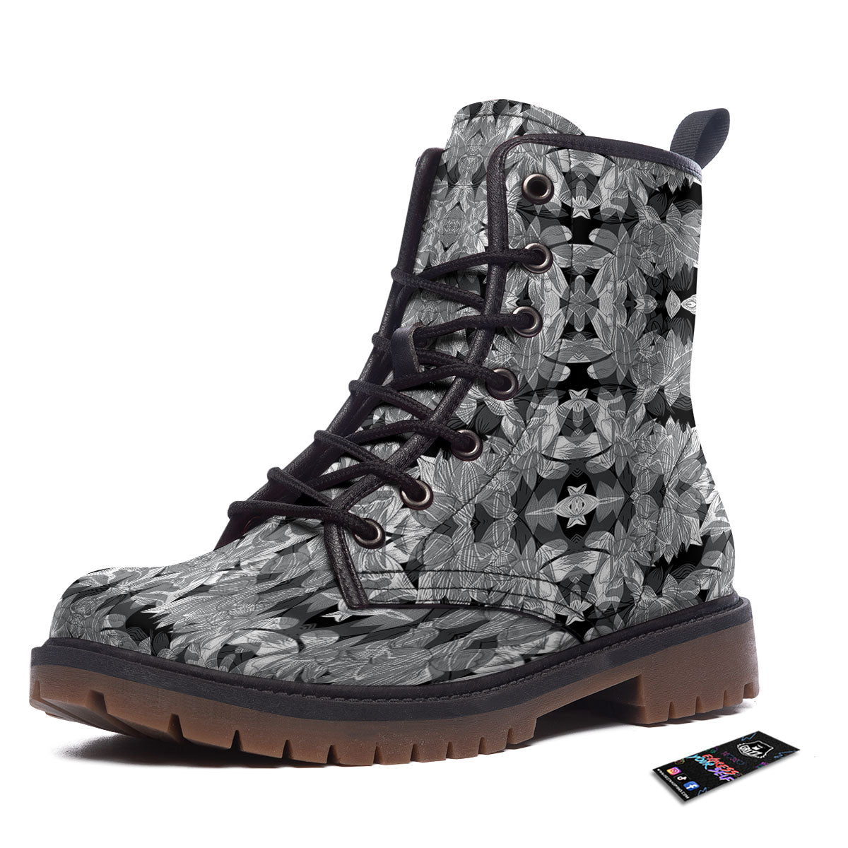Lotus Monochrome Print Pattern Work Boots-grizzshop