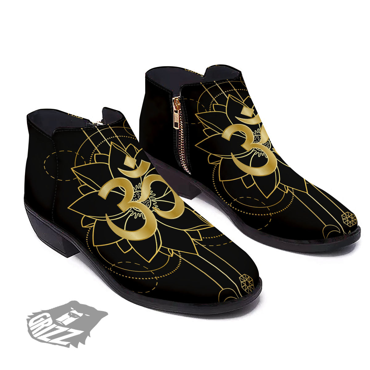 Lotus Om Gold Print Ankle Boots-grizzshop