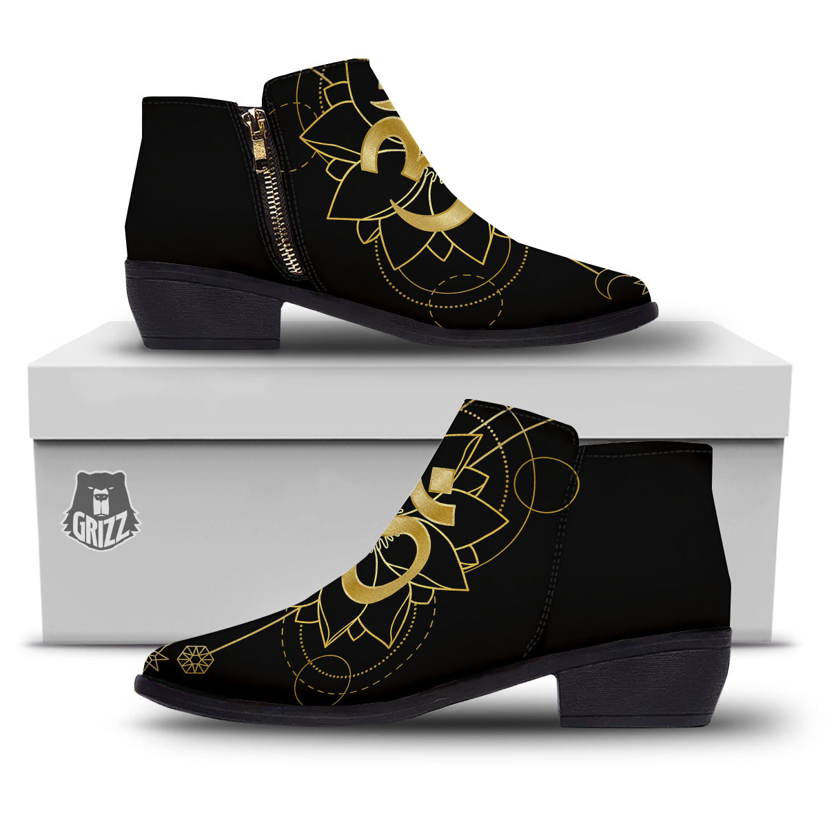 Lotus Om Gold Print Ankle Boots-grizzshop