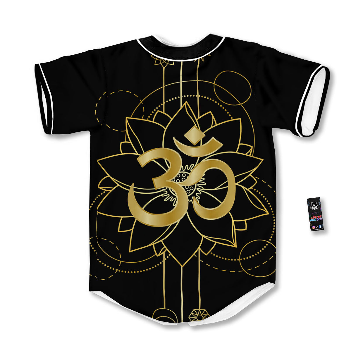 Lotus Om Gold Print Baseball Jersey-grizzshop