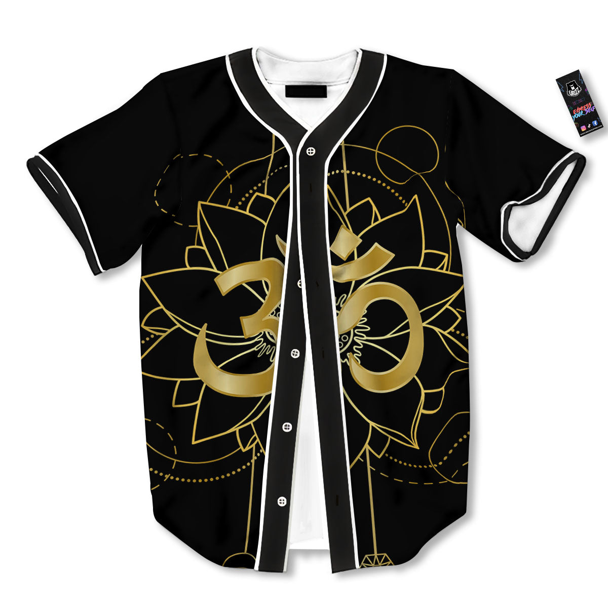 Lotus Om Gold Print Baseball Jersey-grizzshop