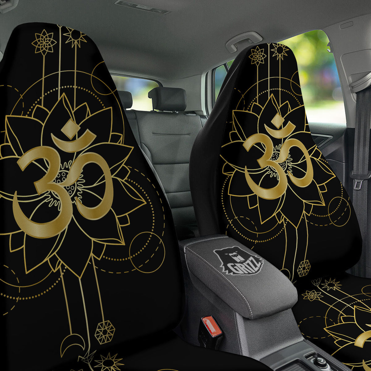 Lotus Om Gold Print Car Seat Covers-grizzshop