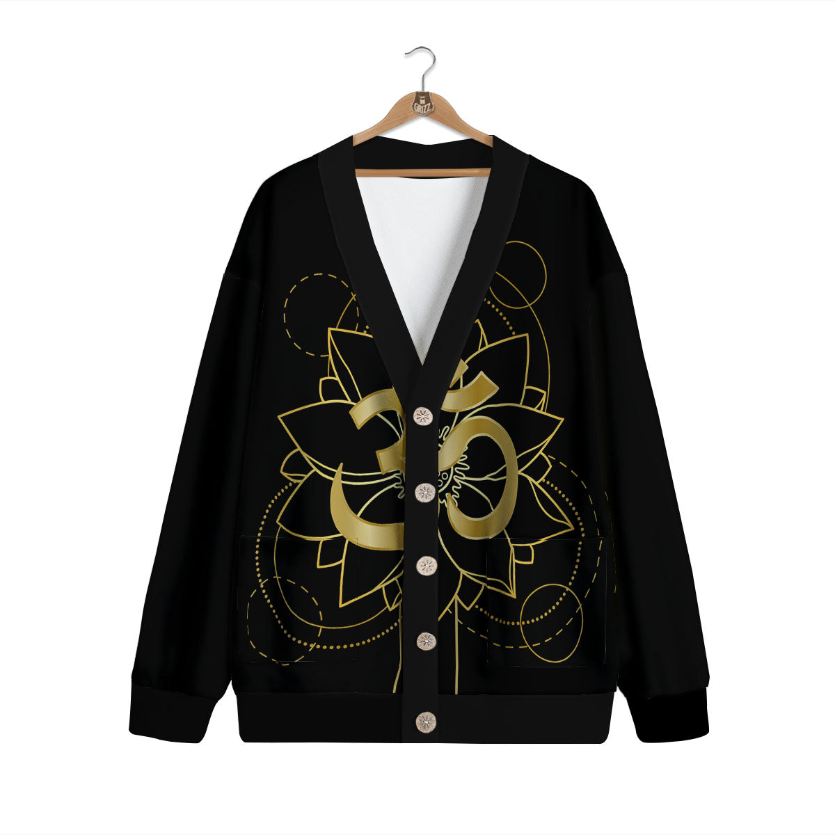Lotus Om Gold Print Cardigan-grizzshop