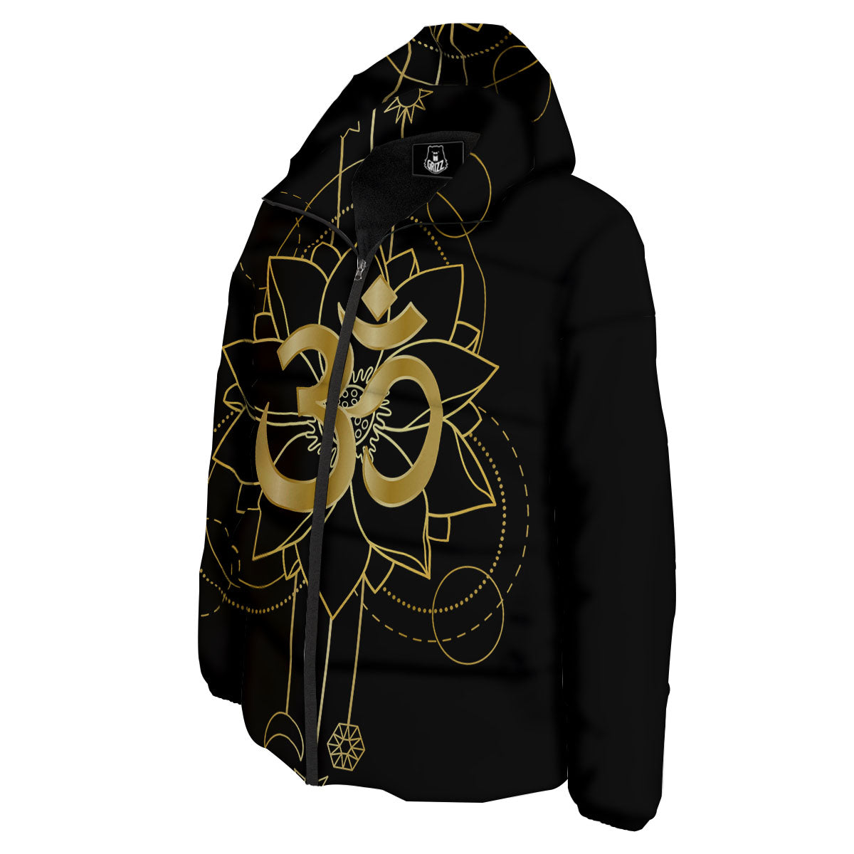 Lotus Om Gold Print Down Jacket-grizzshop
