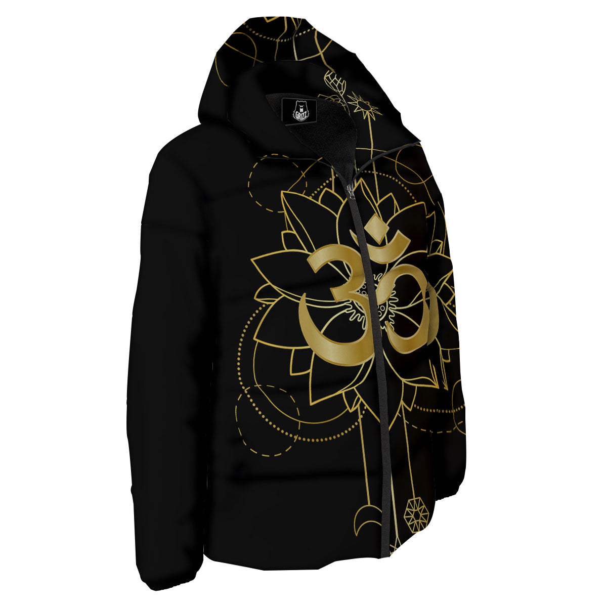 Lotus Om Gold Print Down Jacket-grizzshop