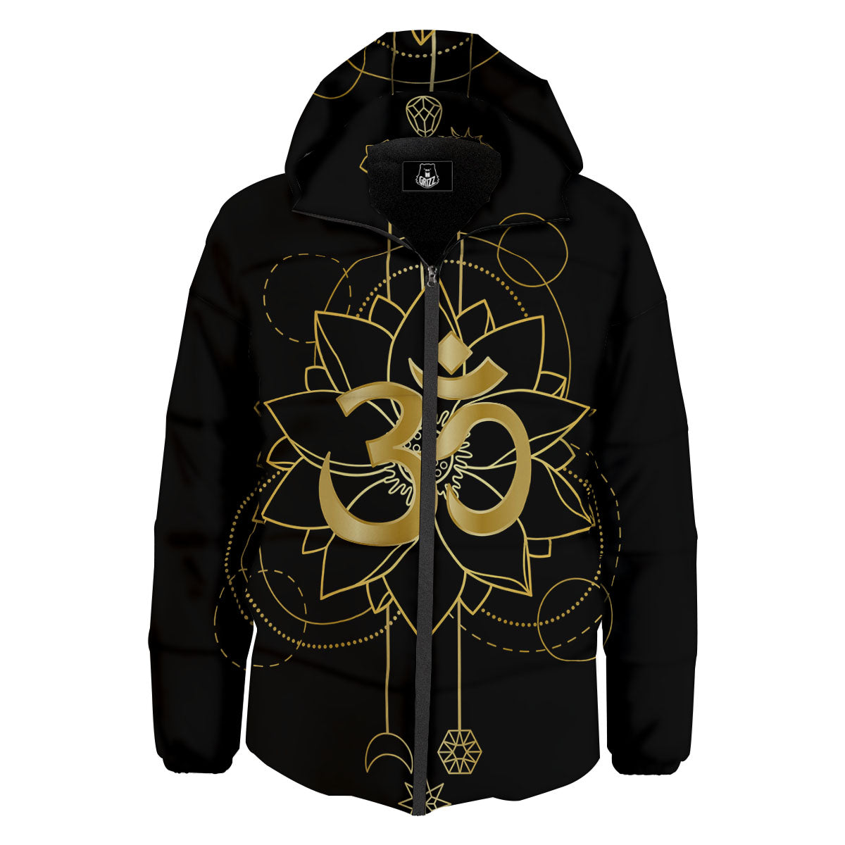 Lotus Om Gold Print Down Jacket-grizzshop