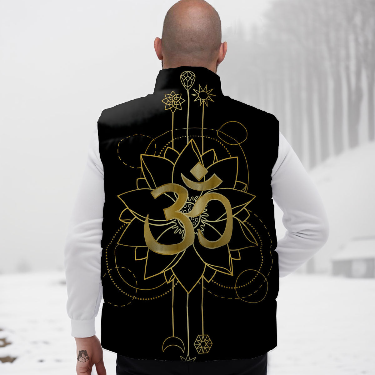 Lotus Om Gold Print Down Vest