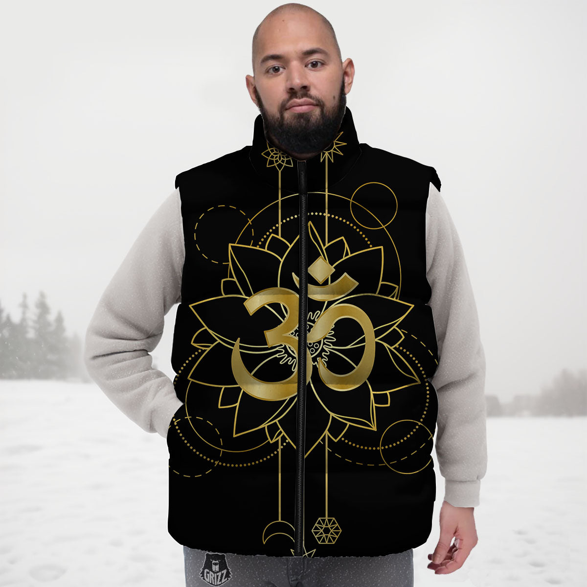 Lotus Om Gold Print Down Vest