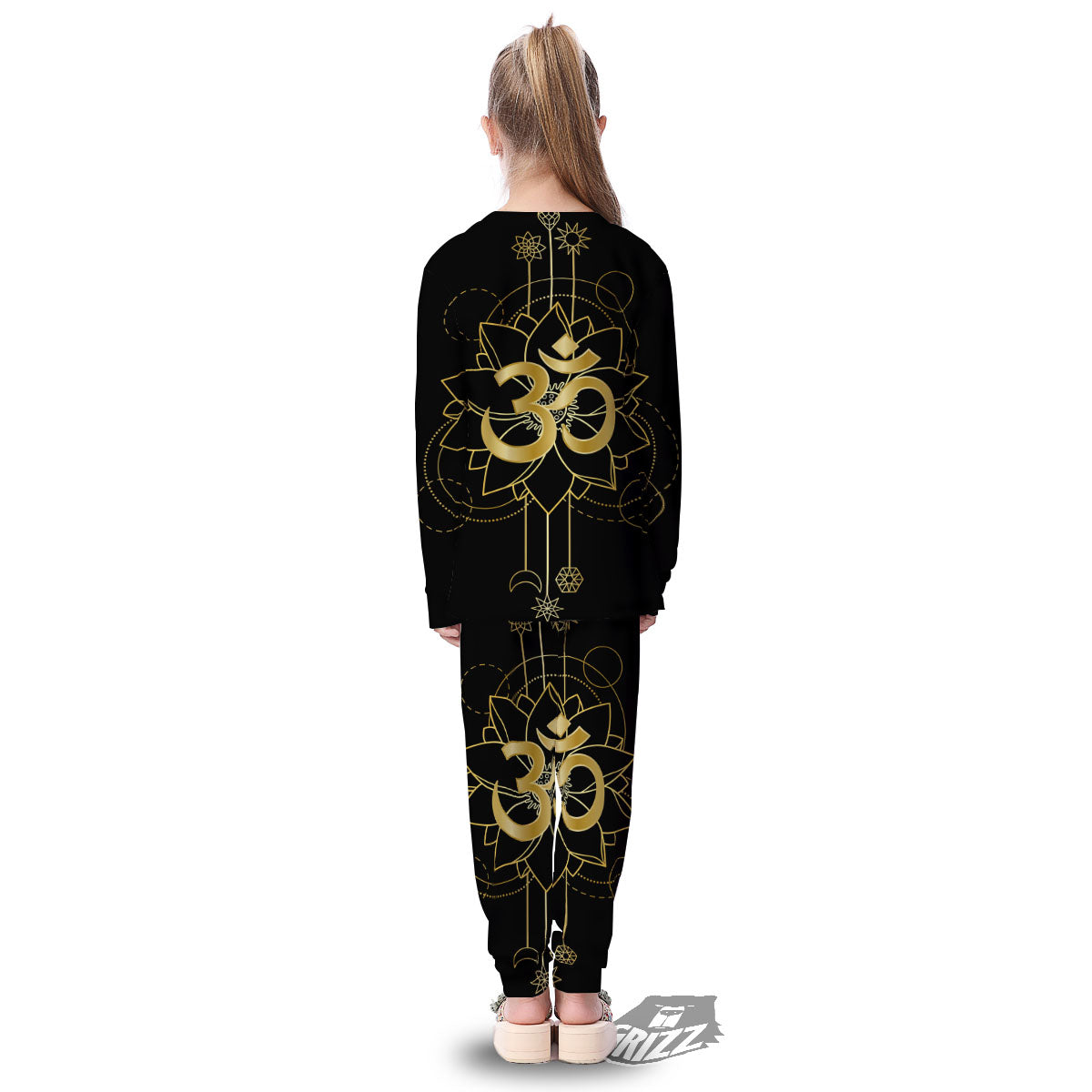 Lotus Om Gold Print Kid's Pajamas-grizzshop
