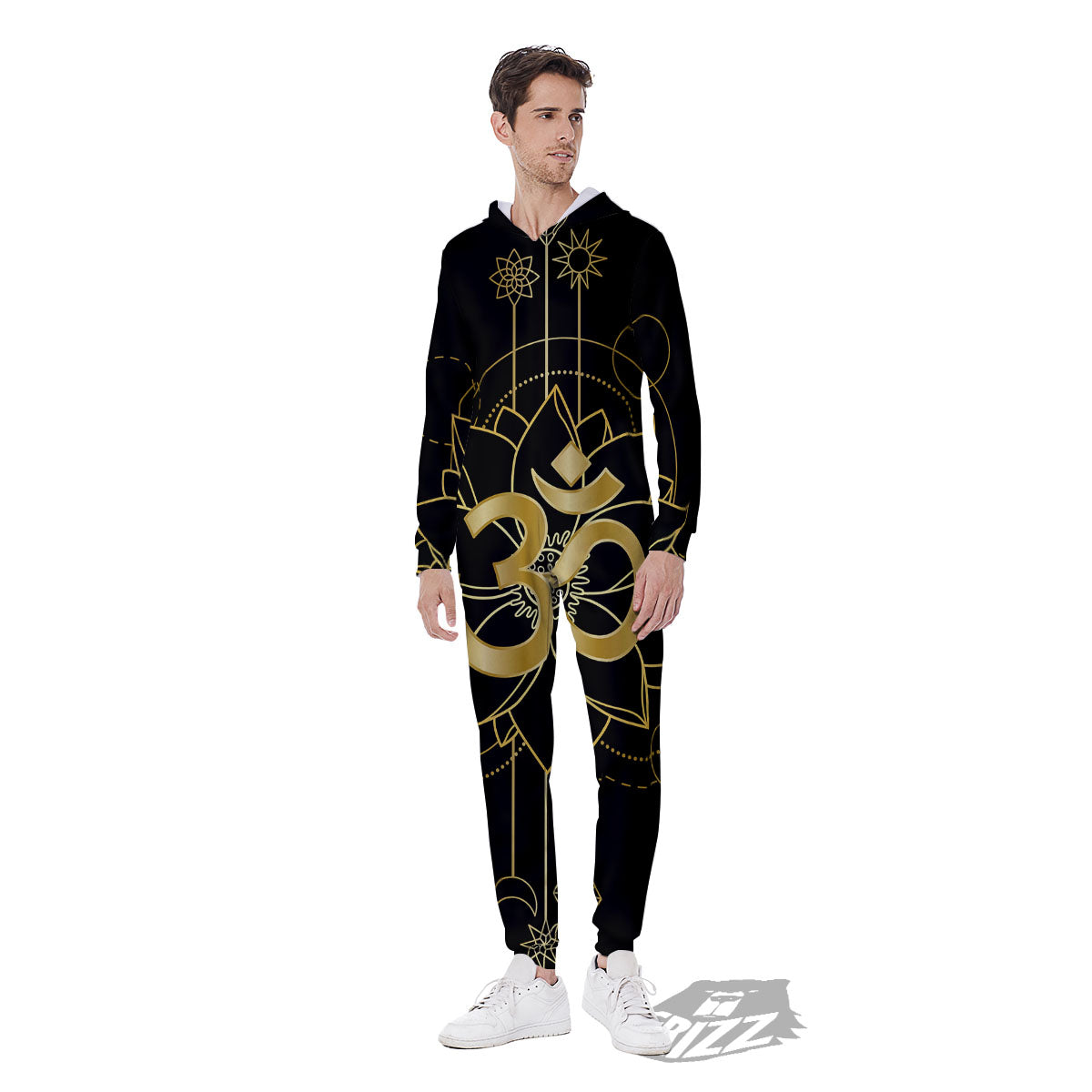 Lotus Om Gold Print Men's Jumpsuit-grizzshop