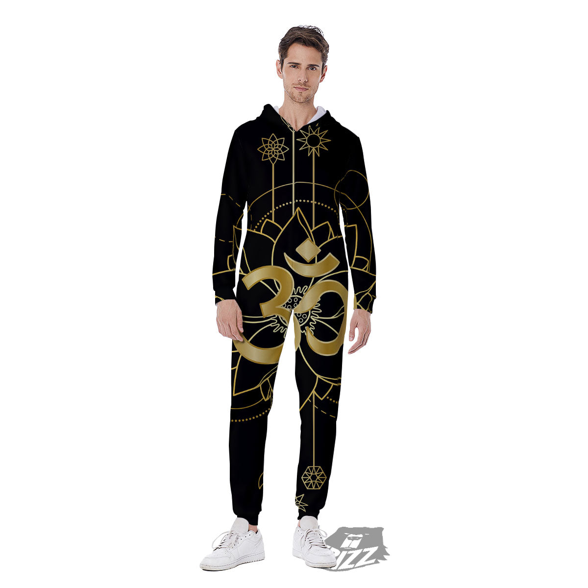 Lotus Om Gold Print Men's Jumpsuit-grizzshop