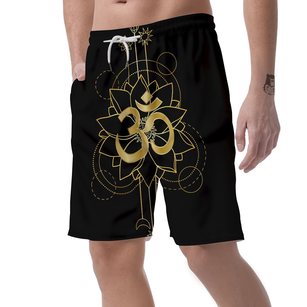 Lotus Om Gold Print Men's Shorts-grizzshop