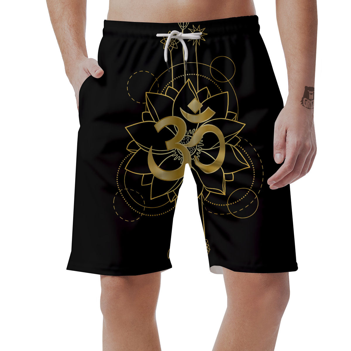 Lotus Om Gold Print Men's Shorts-grizzshop