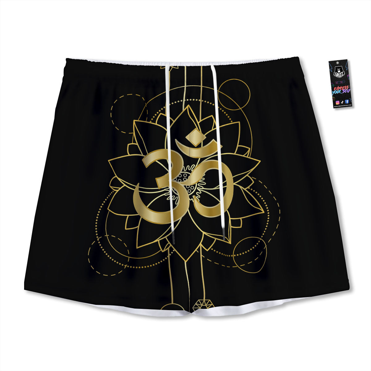 Lotus Om Gold Print Mesh Shorts