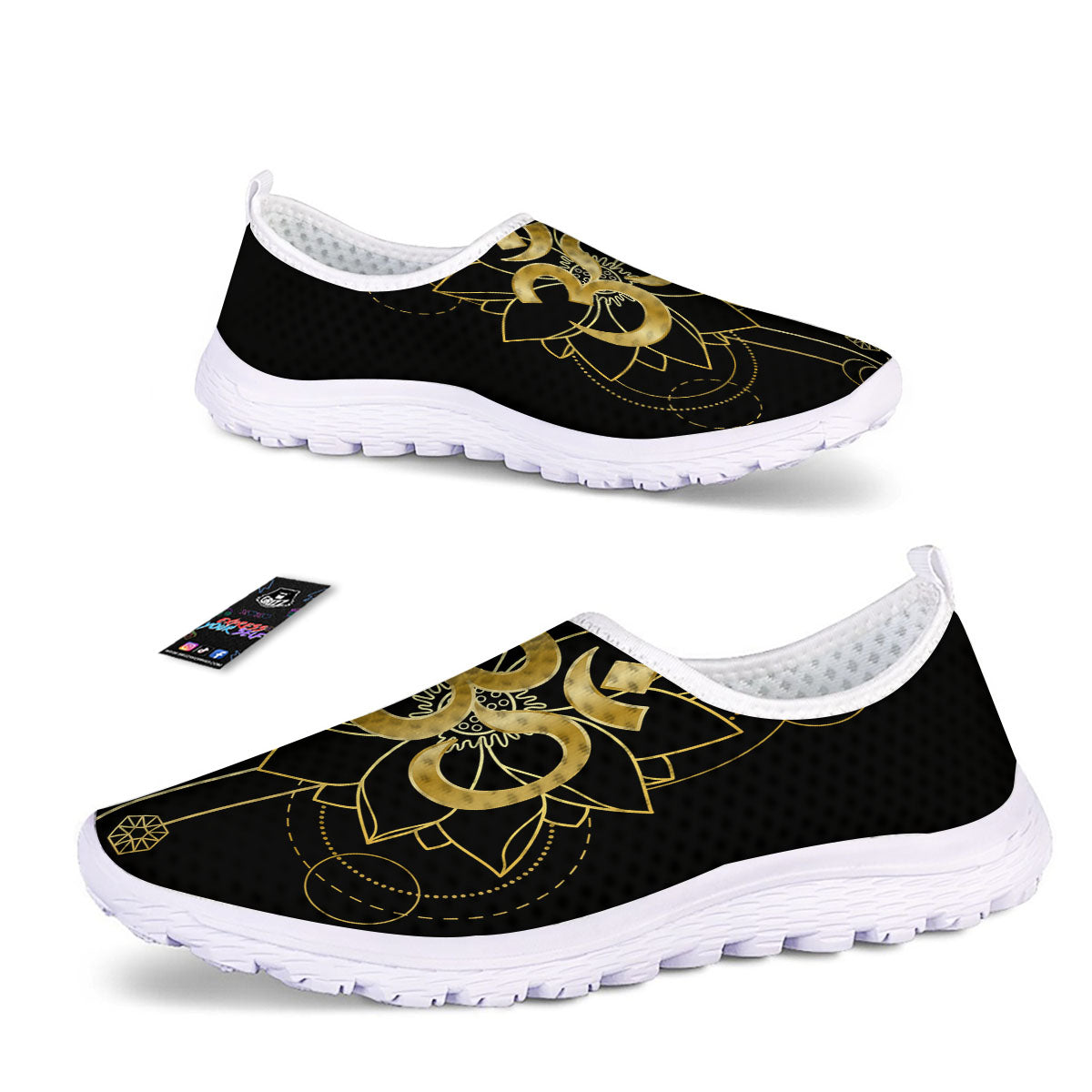 Lotus Om Gold Print Nurse Shoes-grizzshop