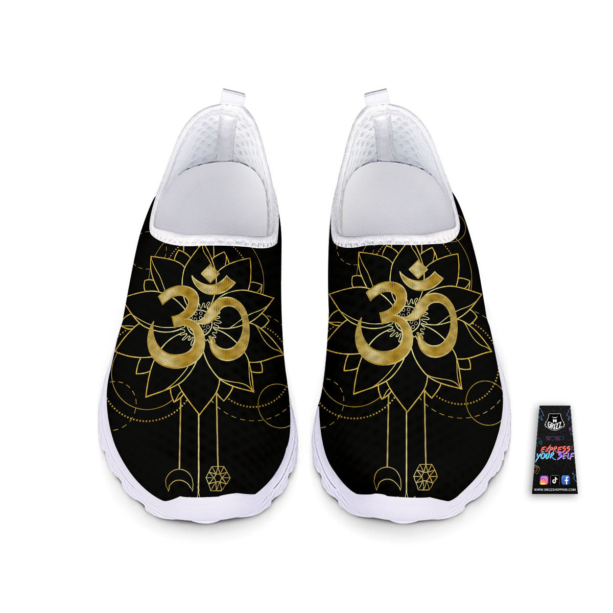Lotus Om Gold Print Nurse Shoes-grizzshop