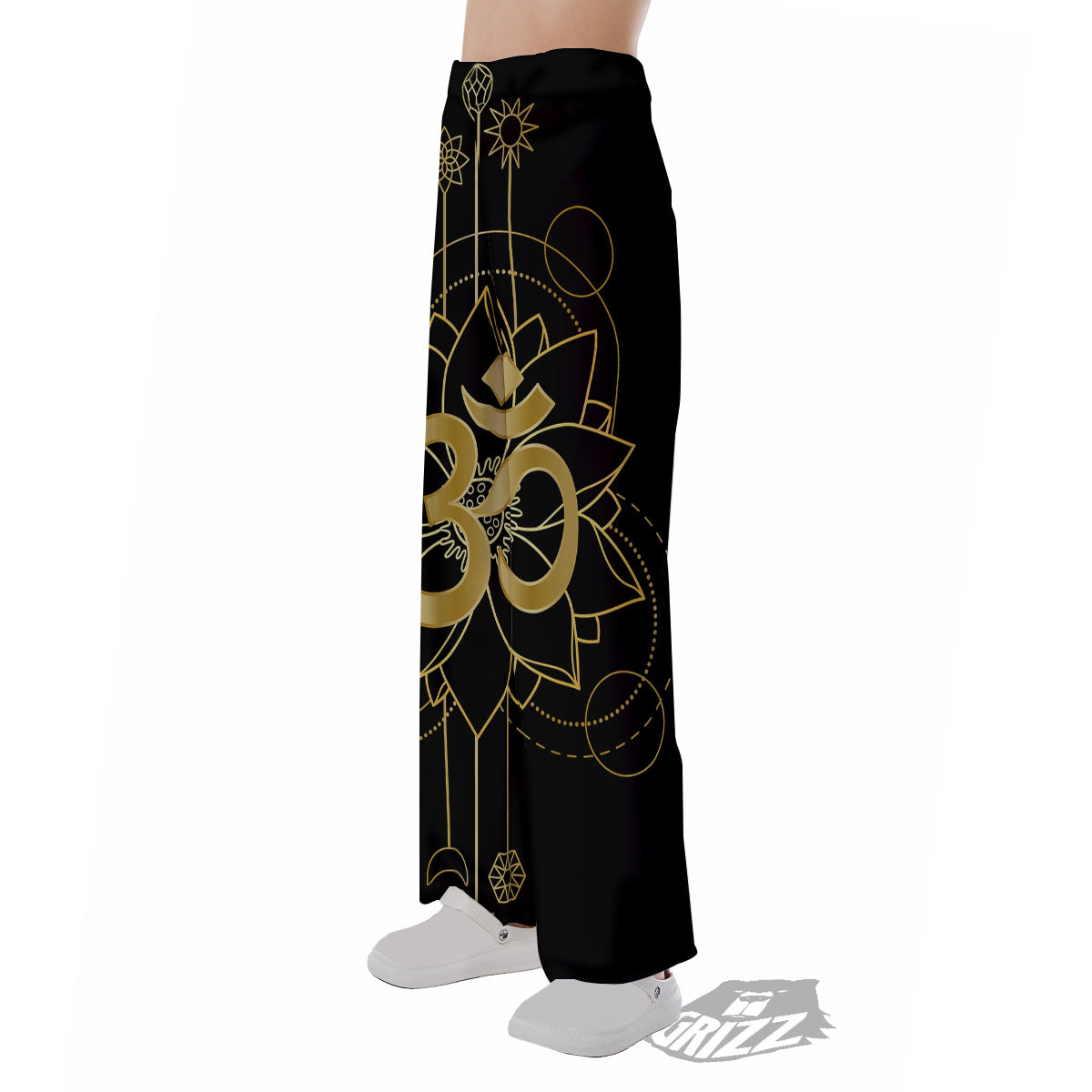 Lotus Om Gold Print Pajama Pants-grizzshop