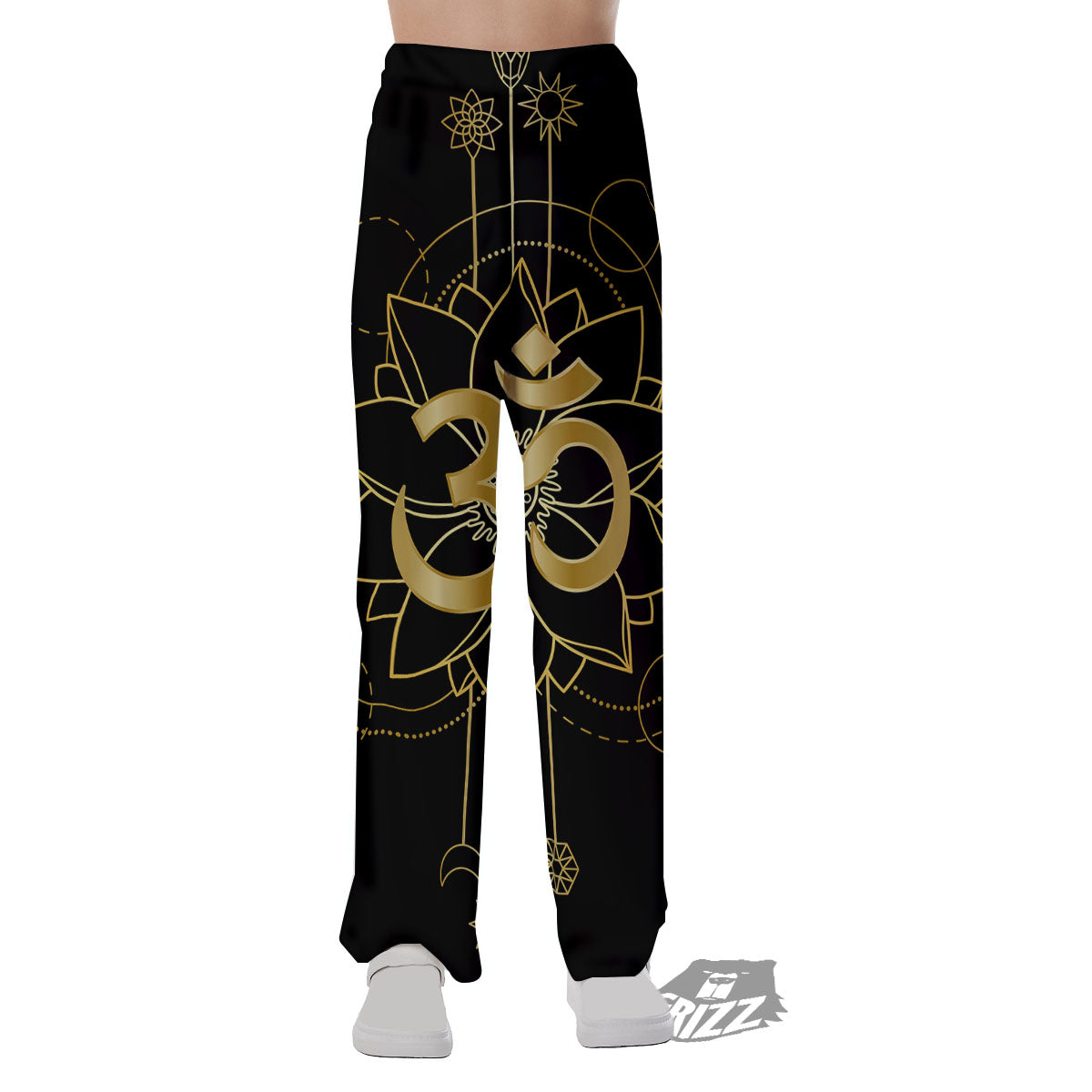 Lotus Om Gold Print Pajama Pants-grizzshop