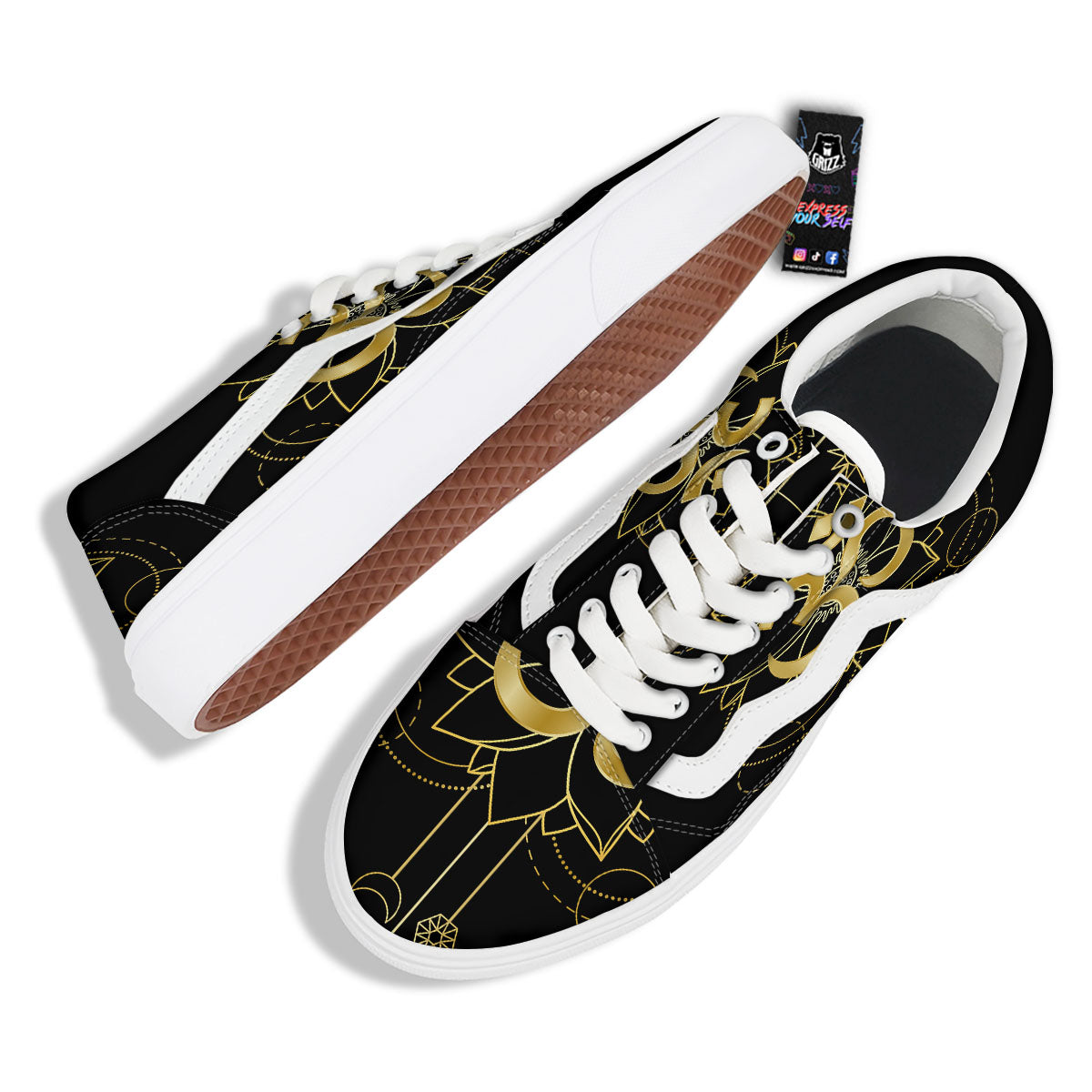 Lotus Om Gold Print Skate Shoes-grizzshop