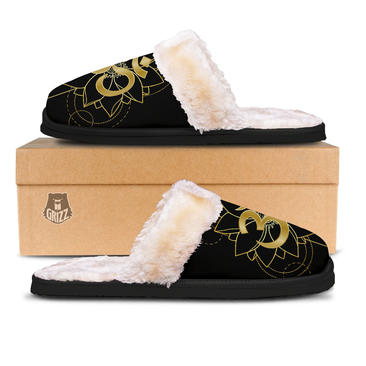Lotus Om Gold Print Slippers-grizzshop