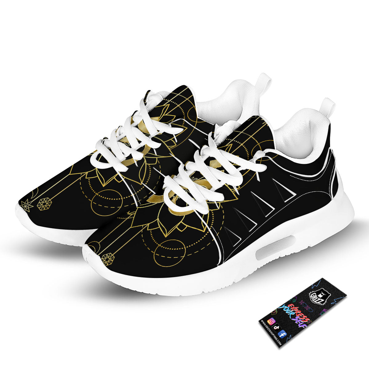 Lotus Om Gold Print Tennis Shoes-grizzshop