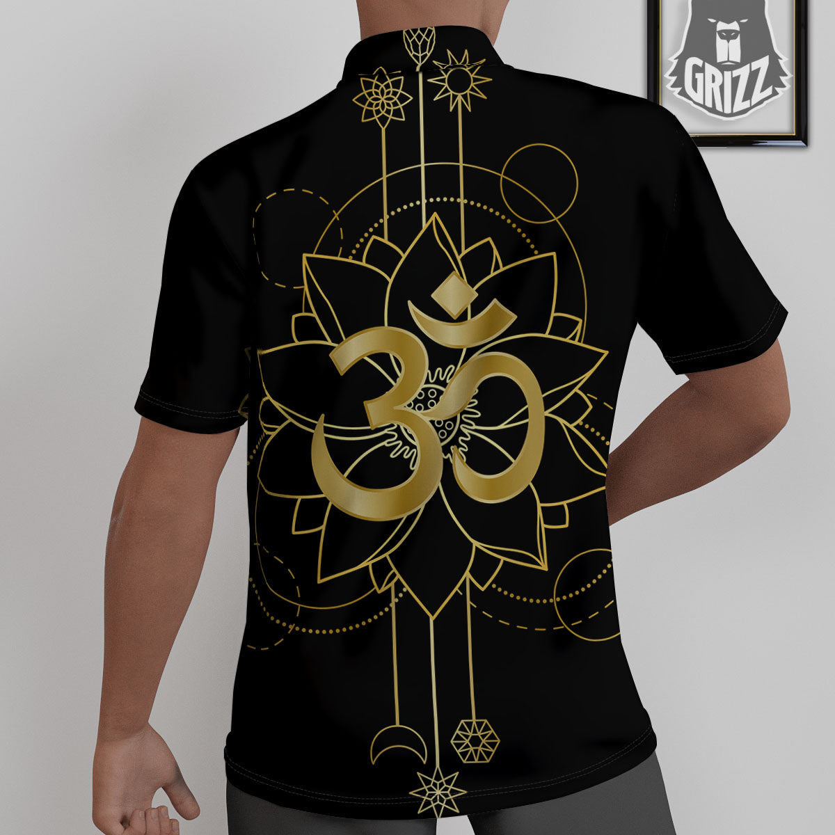 Lotus Om Gold Print Untucked Shirts-grizzshop
