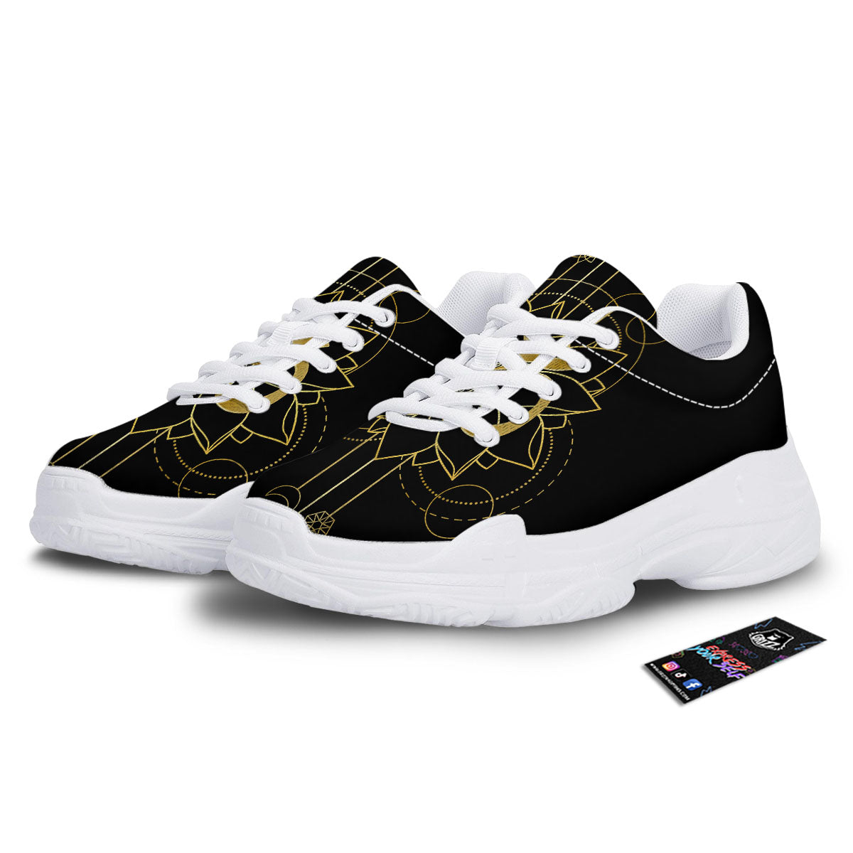 Lotus Om Gold Print White Chunky Shoes-grizzshop
