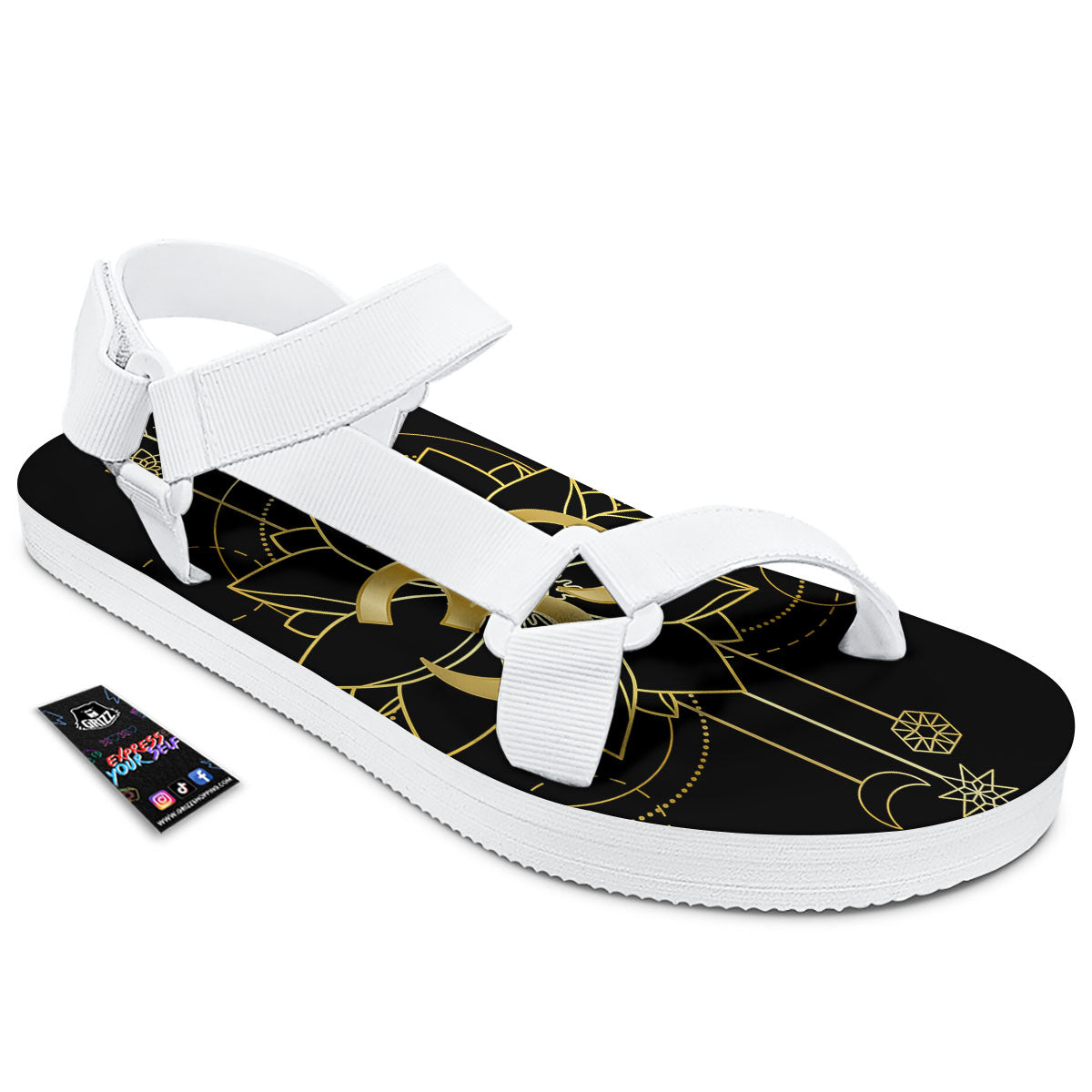 Lotus Om Gold Print White Open Toe Sandals-grizzshop