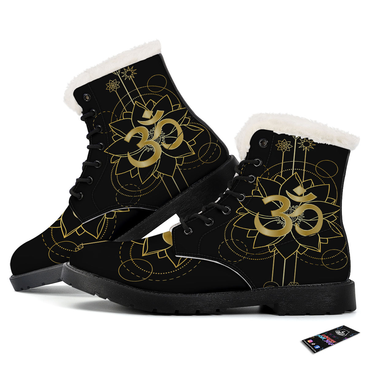 Lotus Om Gold Print Winter Boots-grizzshop