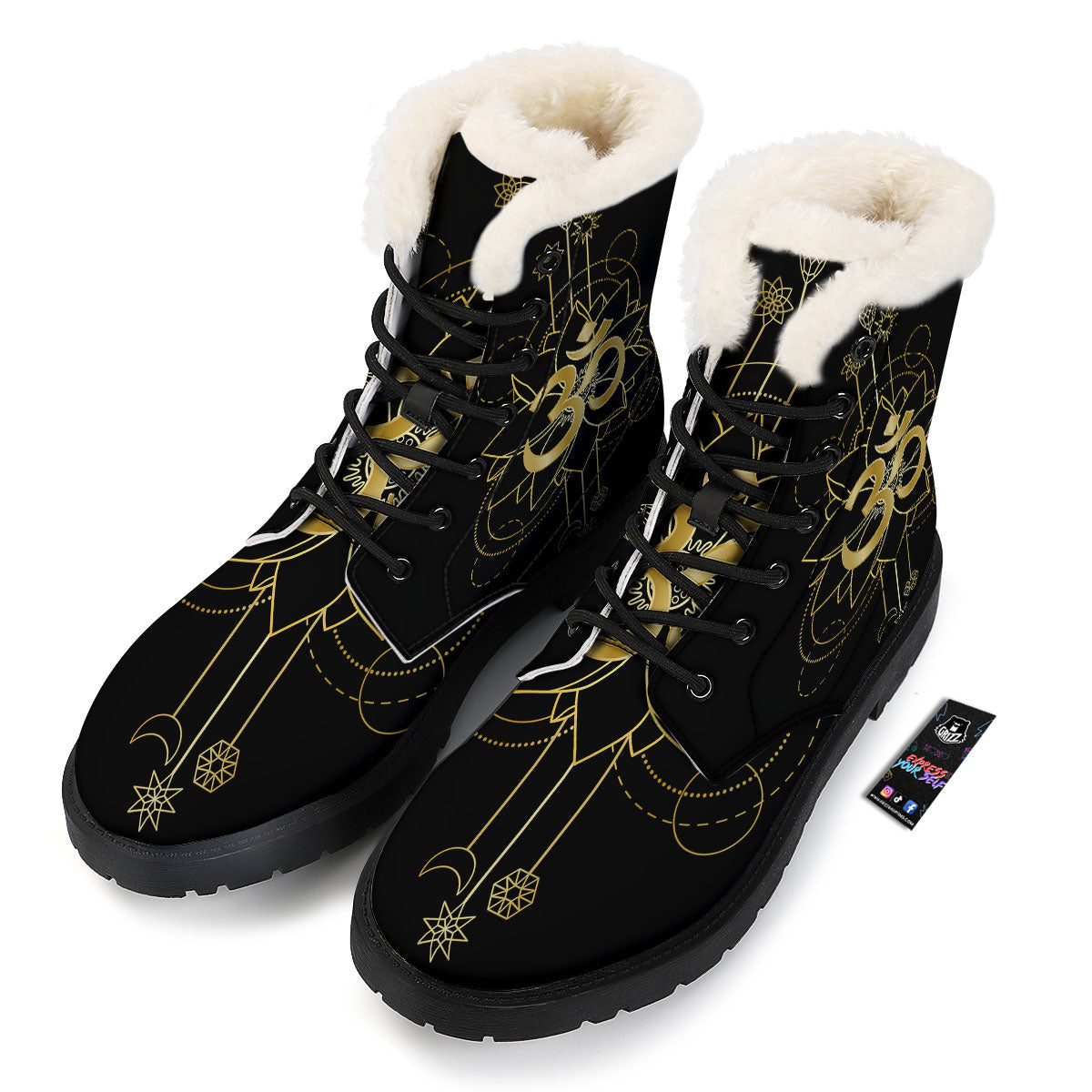 Lotus Om Gold Print Winter Boots-grizzshop