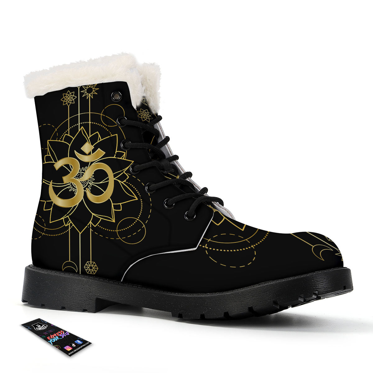 Lotus Om Gold Print Winter Boots-grizzshop