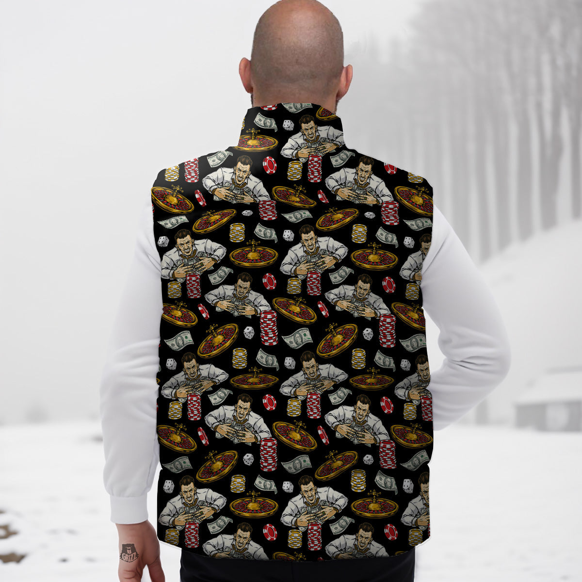 Lotus Pattern Print Down Vest