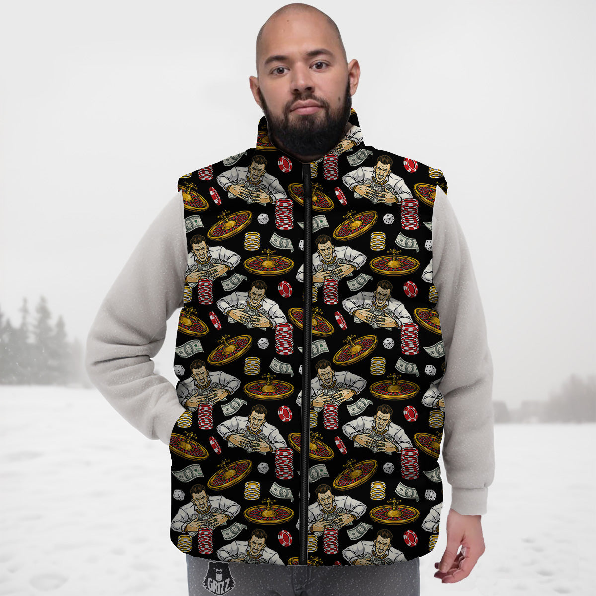 Lotus Pattern Print Down Vest
