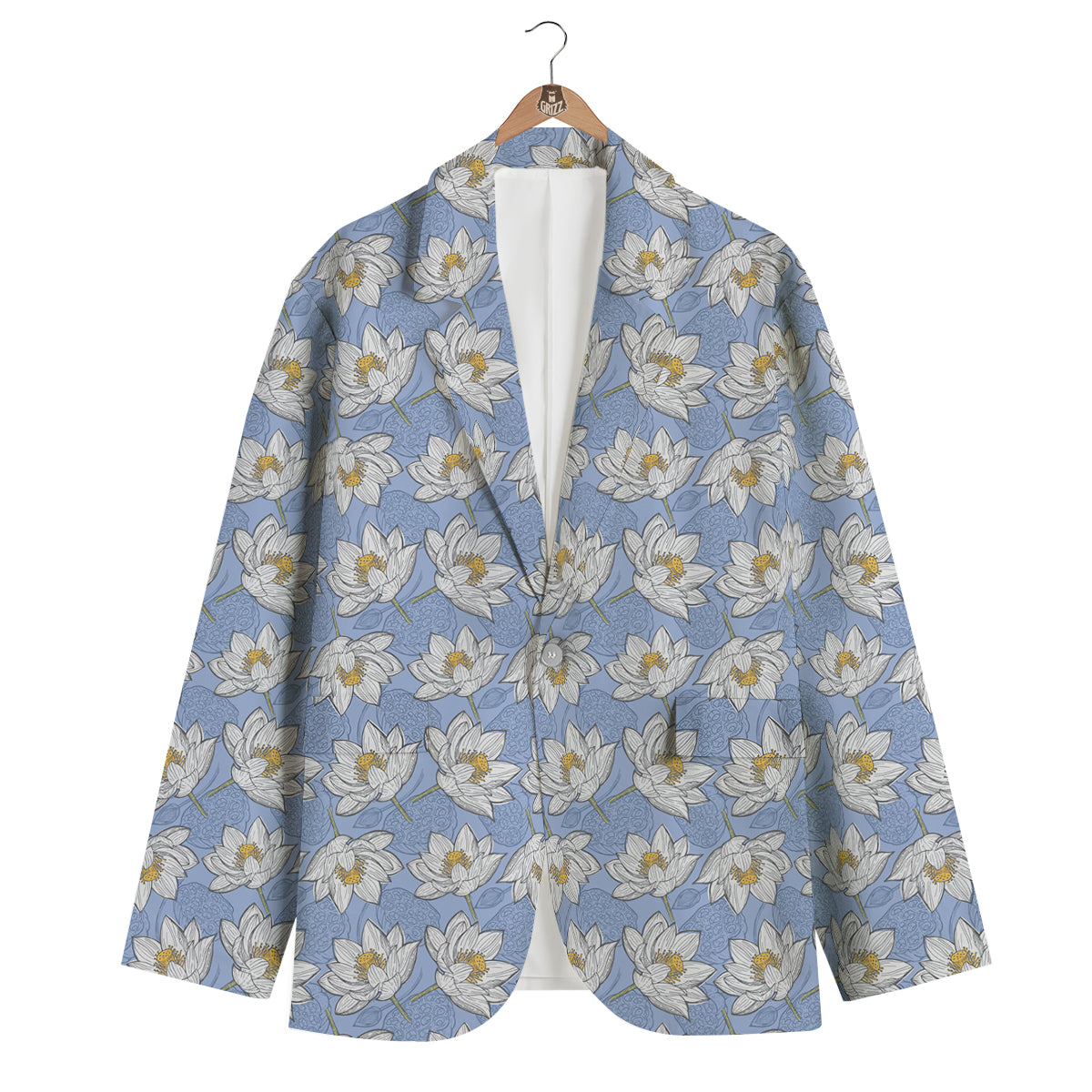 Lotus Pattern Print Men's Blazer-grizzshop