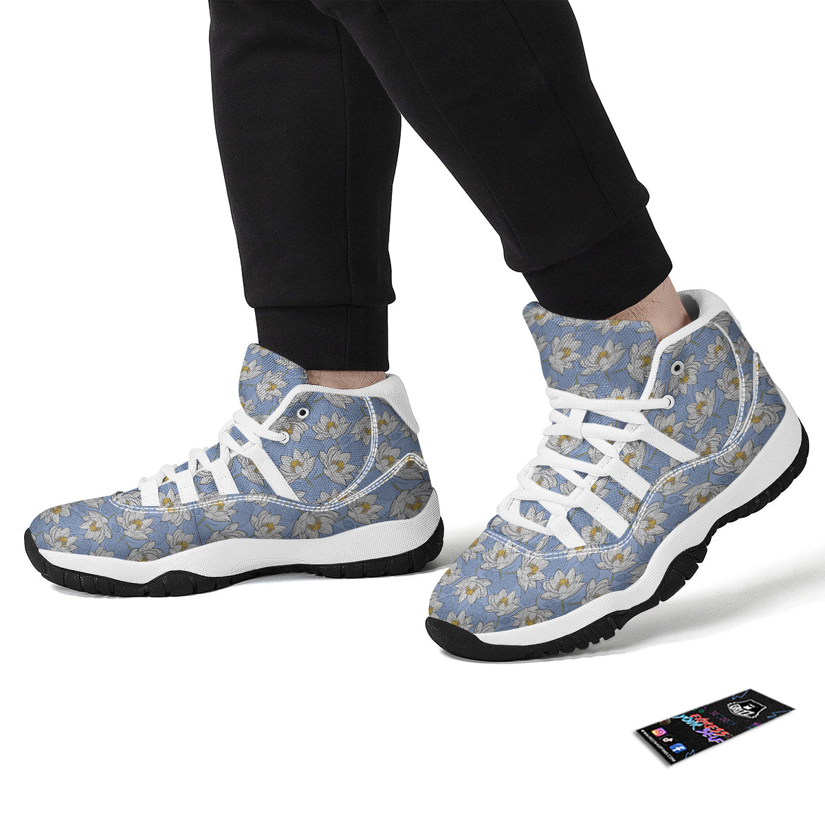 Lotus Pattern Print White Bball Shoes-grizzshop