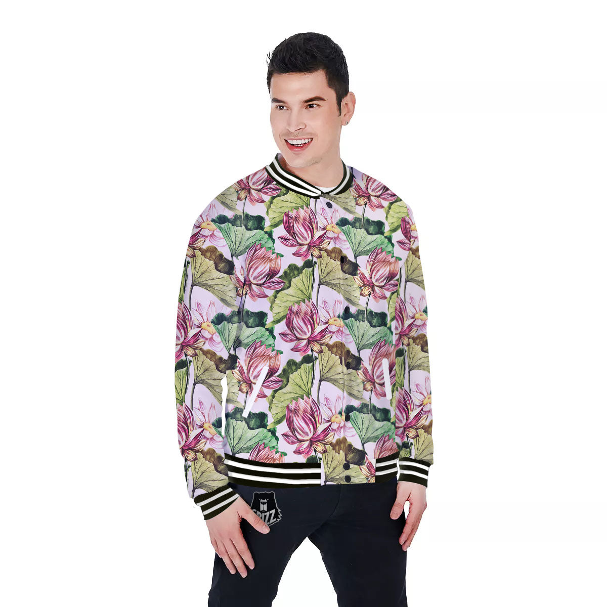 Lotus Pink Print Pattern Baseball Jacket-grizzshop