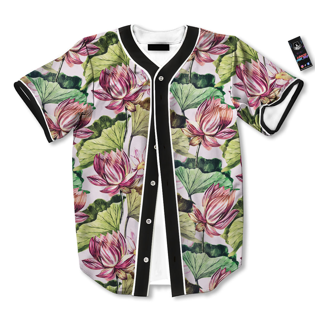 Lotus Pink Print Pattern Baseball Jersey-grizzshop
