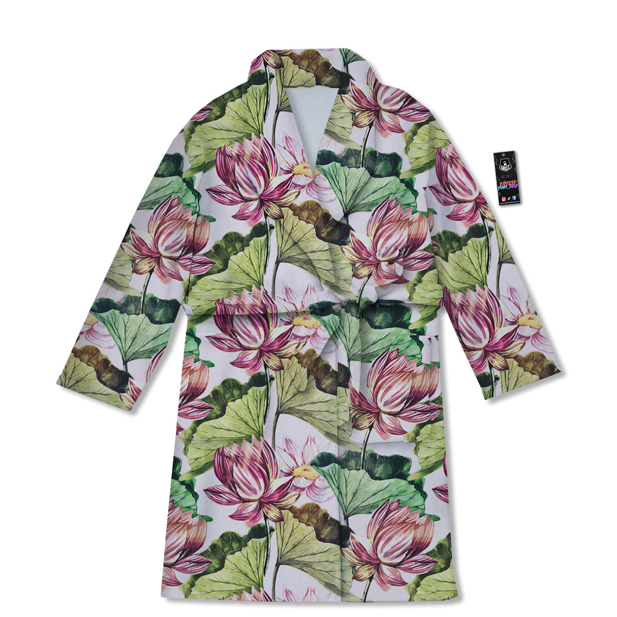 Lotus Pink Print Pattern Bathrobe-grizzshop