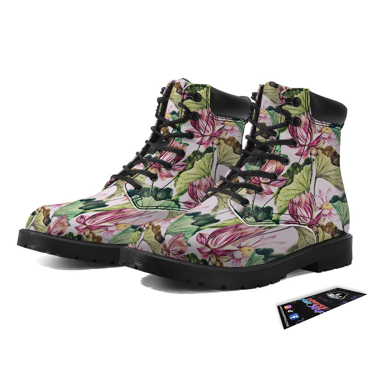 Lotus Pink Print Pattern Boots-grizzshop